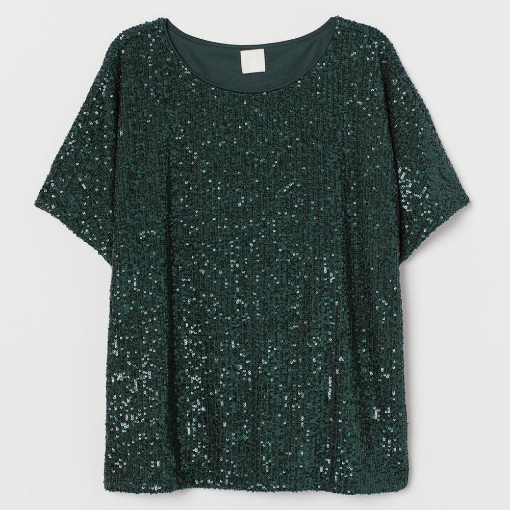 H&M Dark Green Sequined Top NWT
